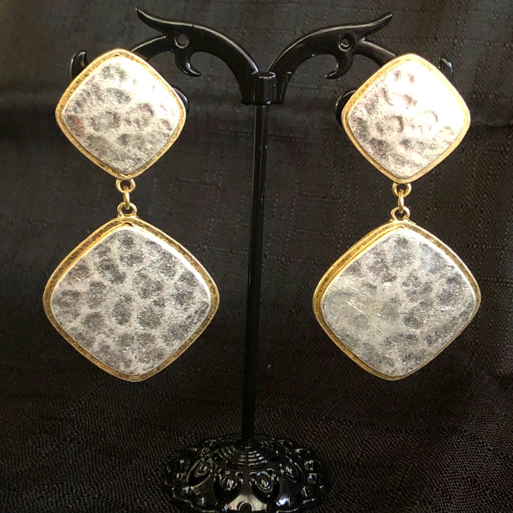 Hammered silver & gold tone earrings